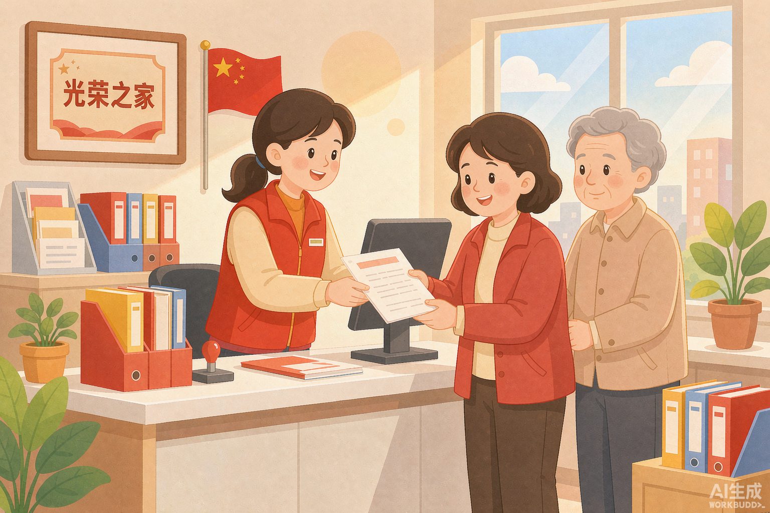 军属在社区退役军人服务站办理优待金领取手续(示意图)